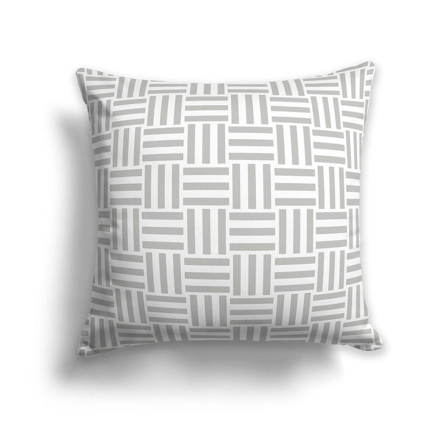 18 inch Throw Pillow with White and Grey Basket Weave Pattern