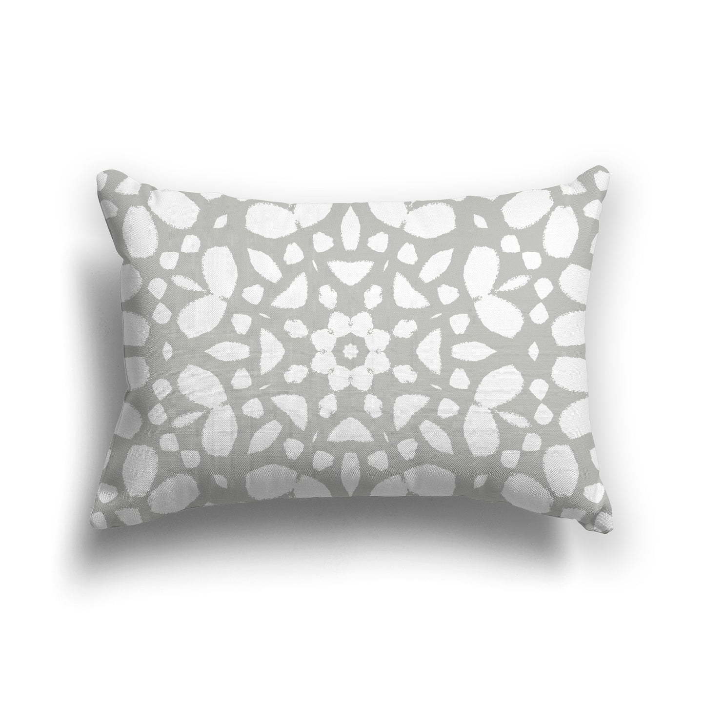 Grey Lumbar Throw Pillow with Large White Circular Graphic