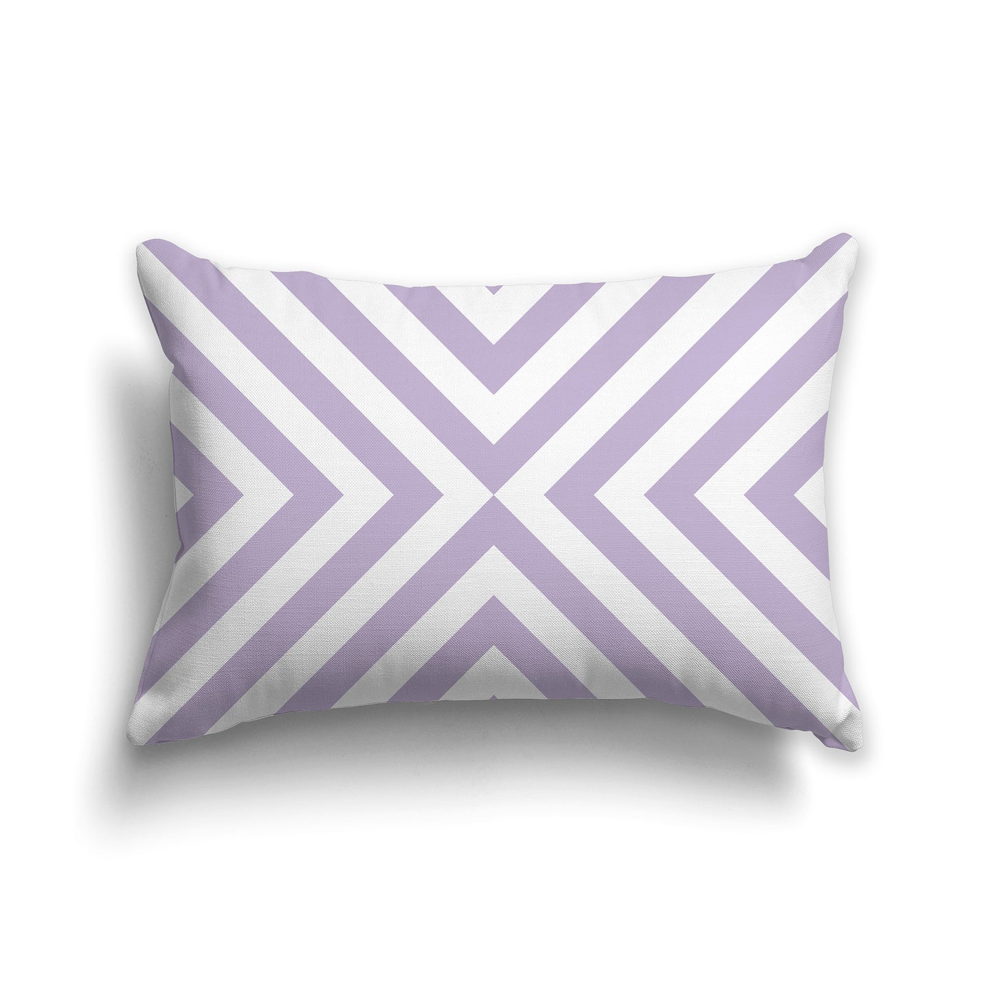 Lumbar Throw Pillow with Radiating Mauve and White Diagonal Bars