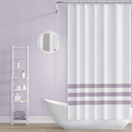 White Shower Curtain with Mauve Hand-painted Stripe Print | SC-1252-200