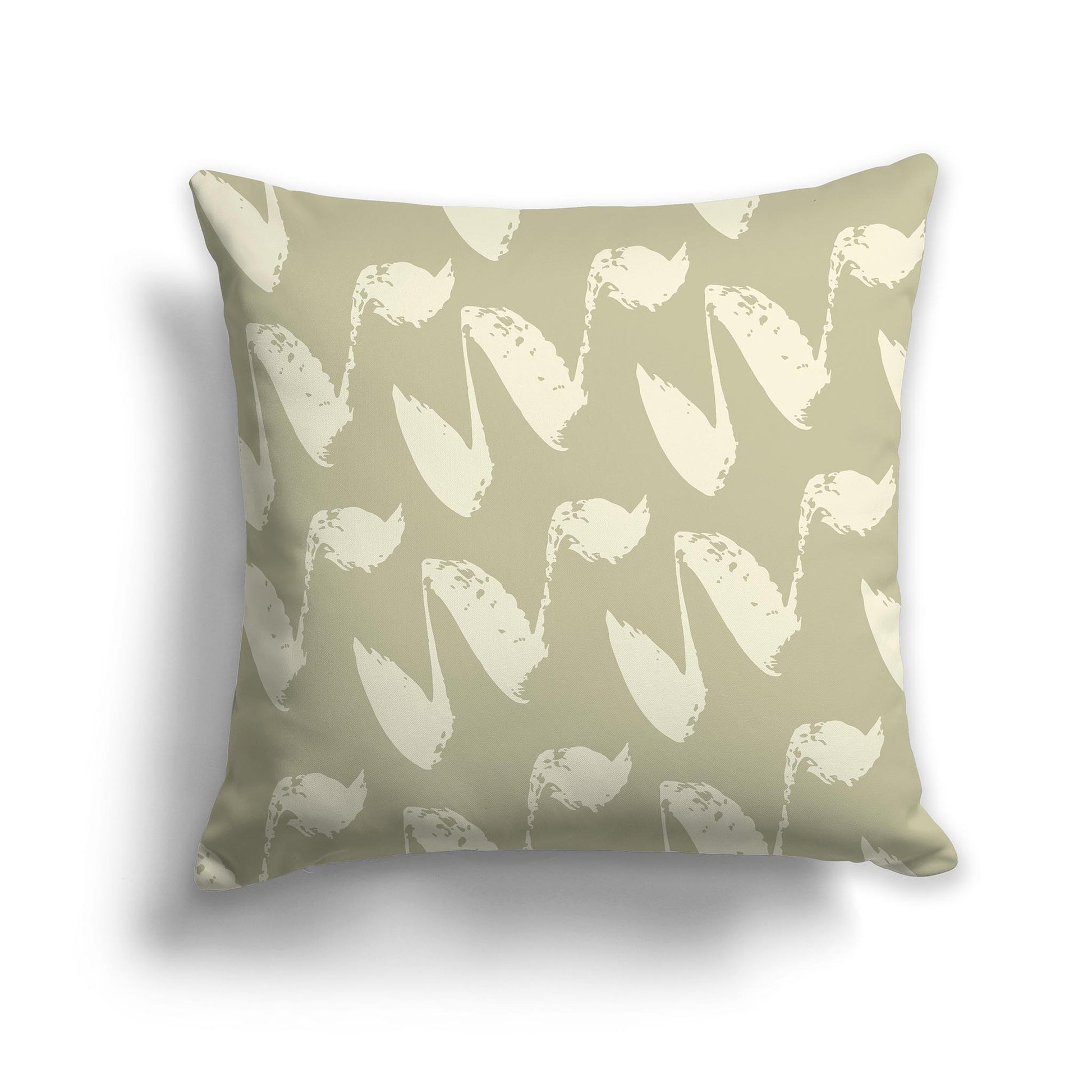 Square Throw Pillow with Green and Yellow Squiggle Pattern