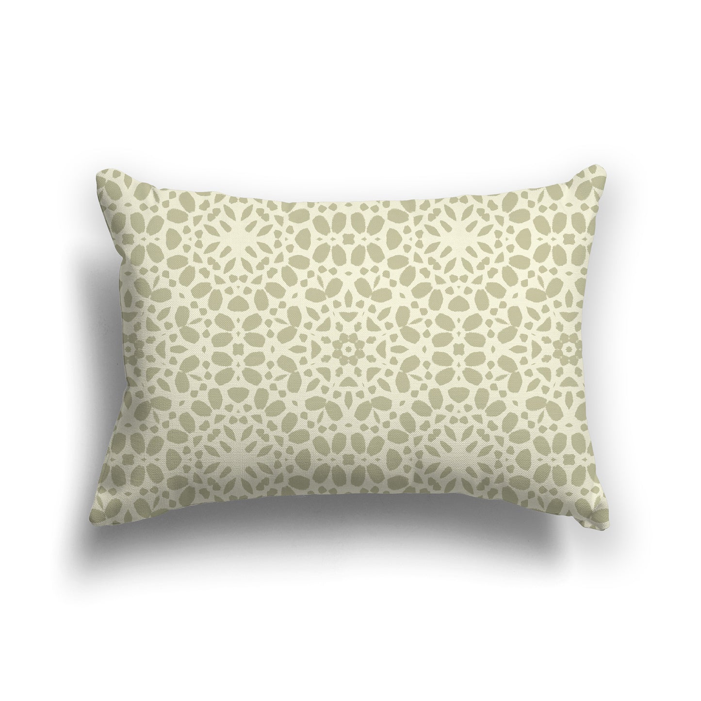Lumbar Throw Pillow with Fine Green and Yellow Circular Repeat Pattern