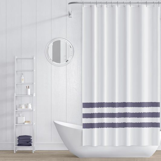 White Shower Curtain with Medium Purple Hand-painted Stripe Print | SC-1261-300