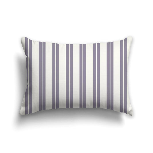 Pale Cream Throw Pillow with Lavender and Pale Cream Multistripe Pattern on Front | Faux Suede | 20 x 14 inches