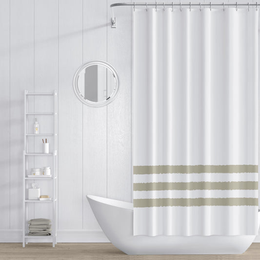 White Shower Curtain with Pastel Green Hand-painted Stripe Print | SC-1263-267