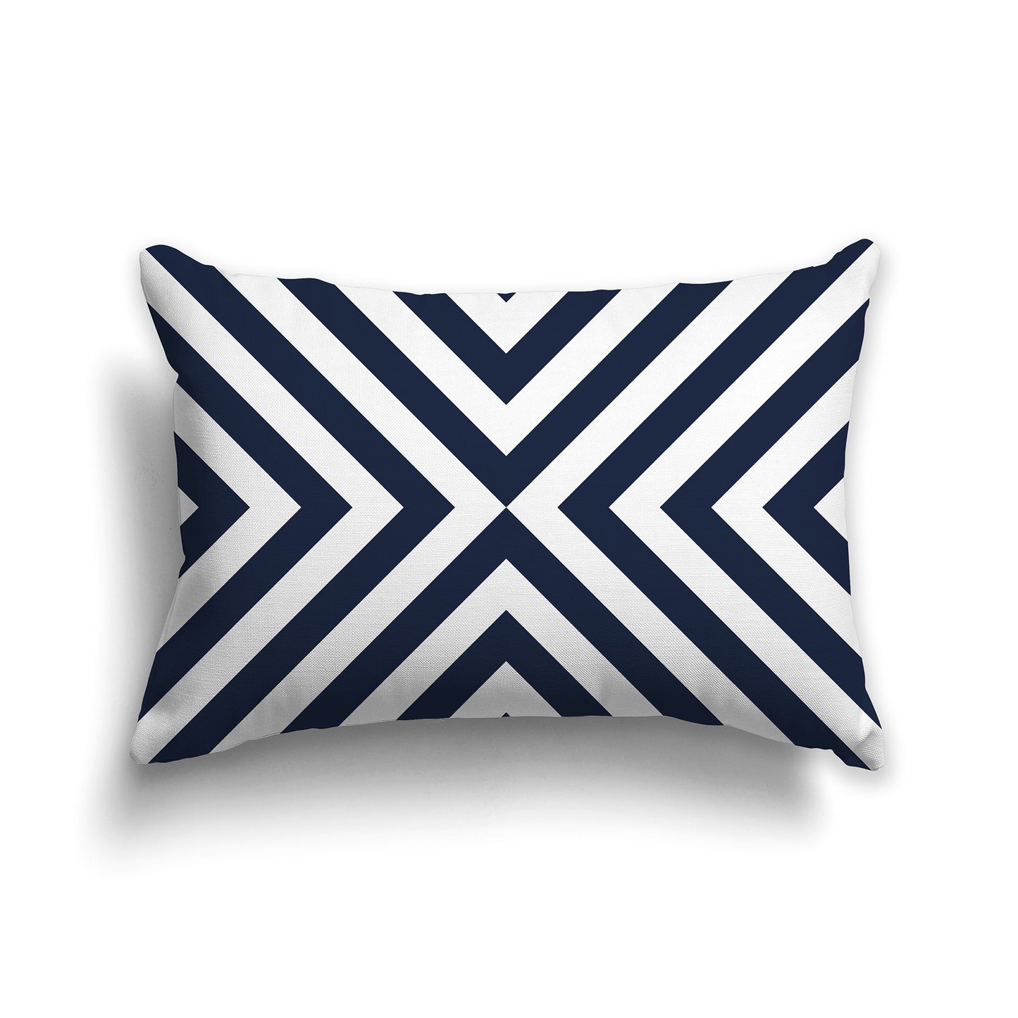 Lumbar Throw Pillow with Navy Blue and White Radiating Diagonal Bars