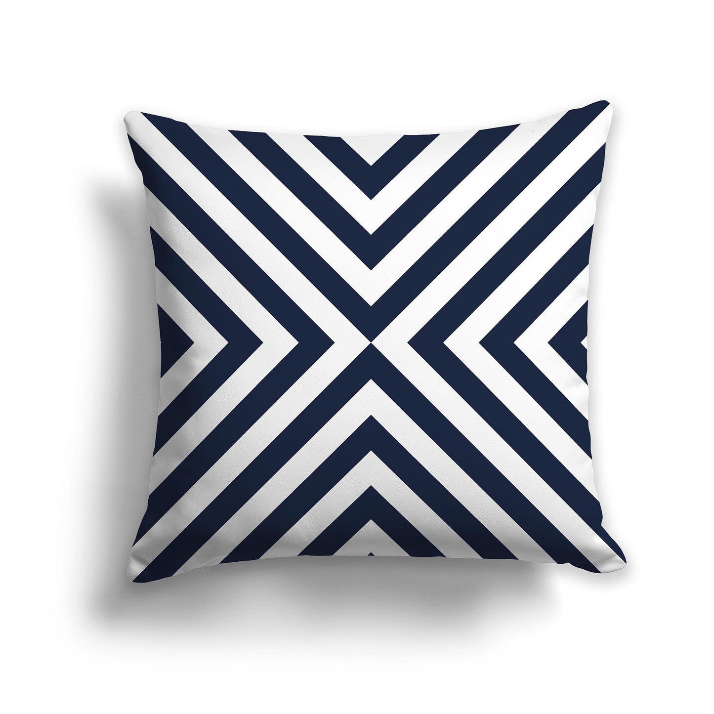Square Throw Pillow with Navy Blue and White Radiating Diagonal Bars