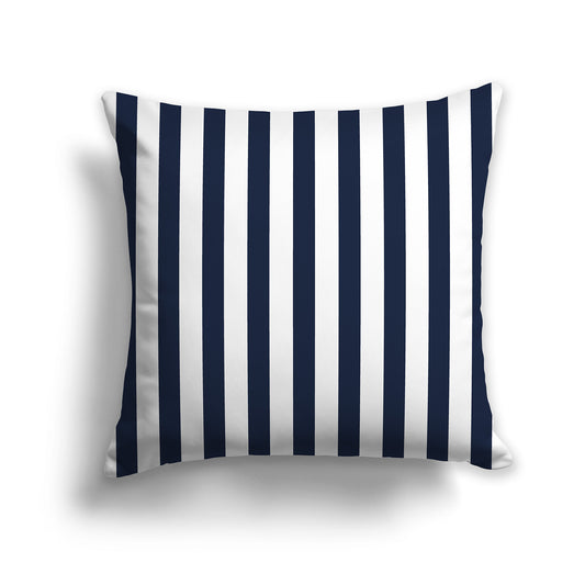 26 inch Throw Pillow with Thick Navy Blue and White Vertical Bars