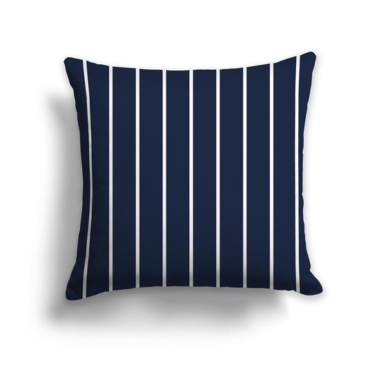 Square Throw Pillow with Navy Blue and white Stripe Pattern