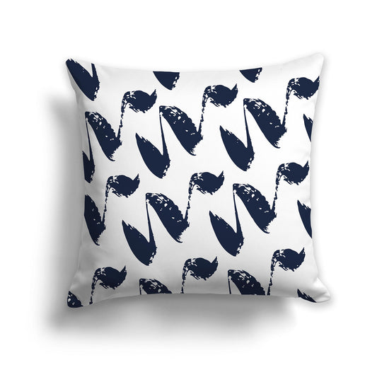 Square Throw Pillow with Navy Blue and White Squiggle Pattern