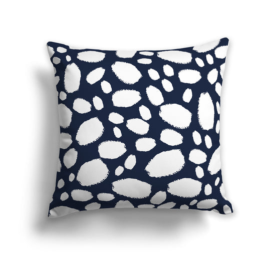 Navy Blue Throw Pillow with White Paint Dabs on Both Sides | Faux Suede | 14 x 14 inches