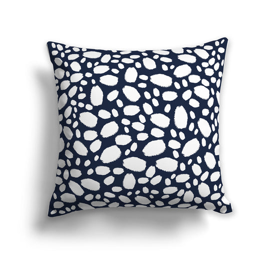 26 inch Throw Pillow with Navy Blue and White Paint Dab Pattern