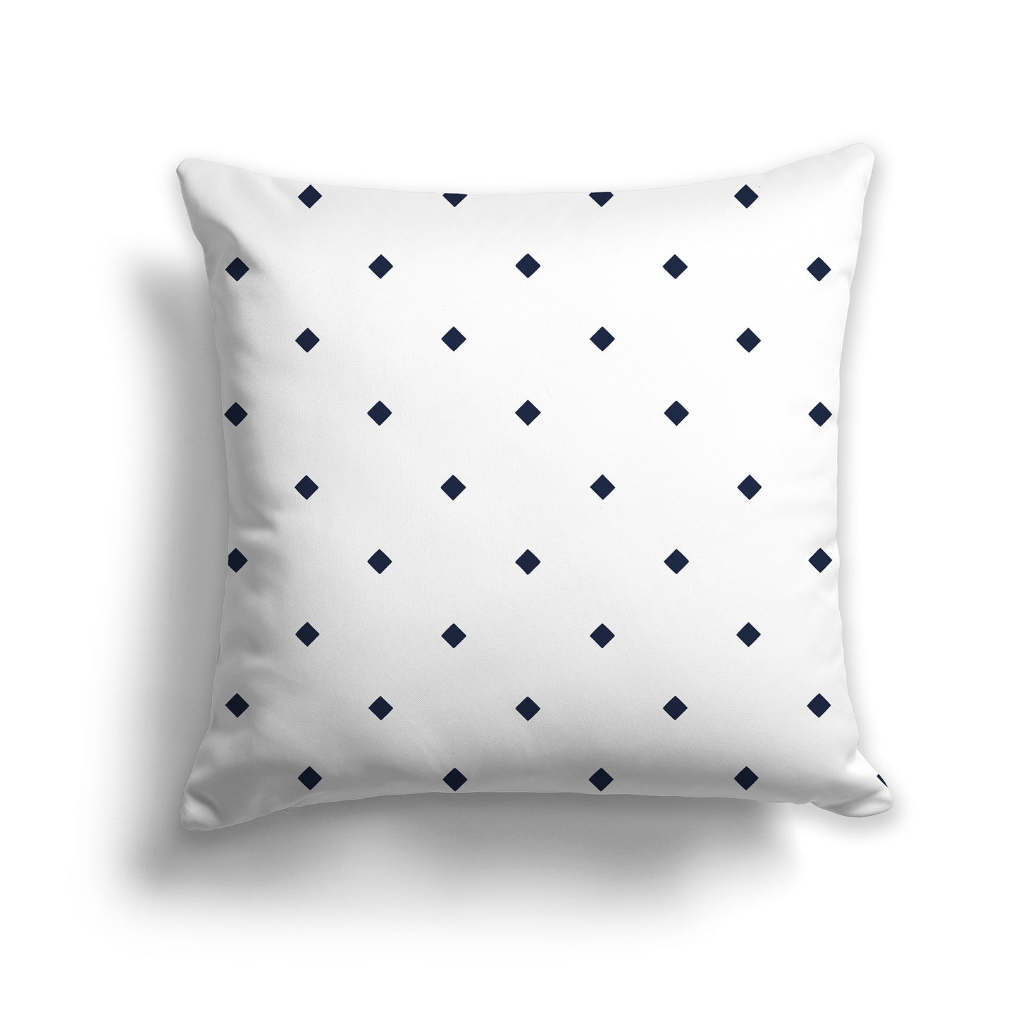 14 inch White Throw Pillow with Large Navy Blue Diamond Pattern