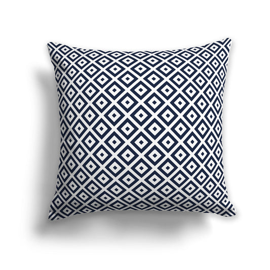 26 inch Throw Pillow with Navy Blue and White Square Repeat Pattern