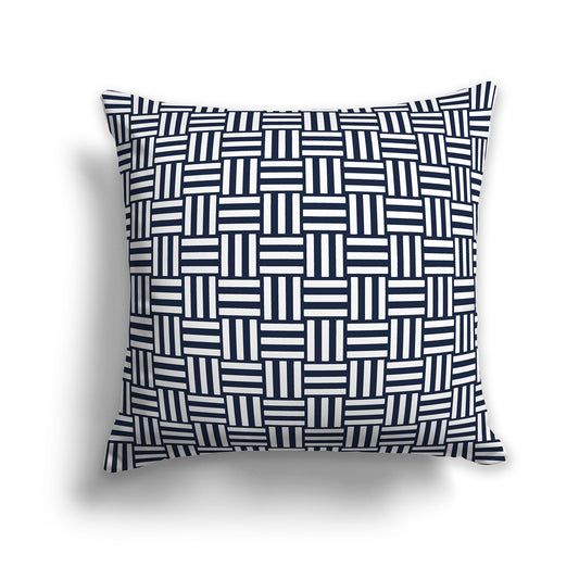 26 inch Throw Pillow with Navy Blue and White Basket Weave Pattern