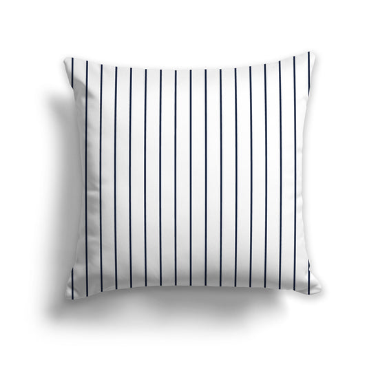 26 inch Throw Pillow with Navy Blue and White Thin Vertical Stripe Pattern