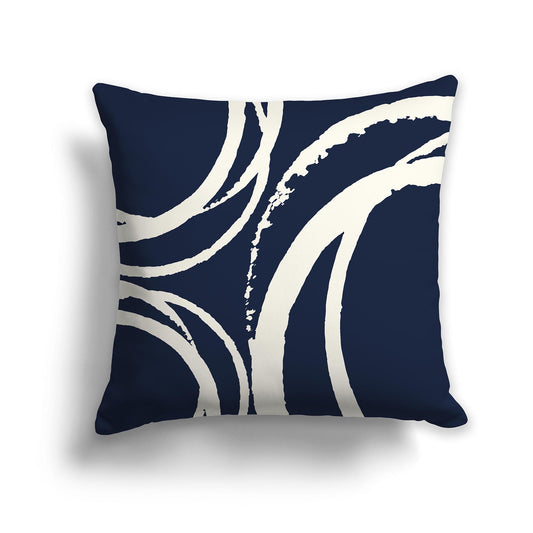 Square Throw Pillow with Navy Blue and Cream Abstract Circles