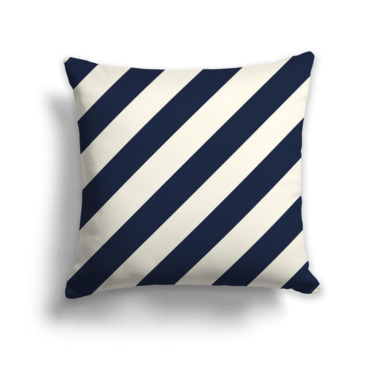 Square Throw Pillow with Navy Blue and Cream Diagonal Bars