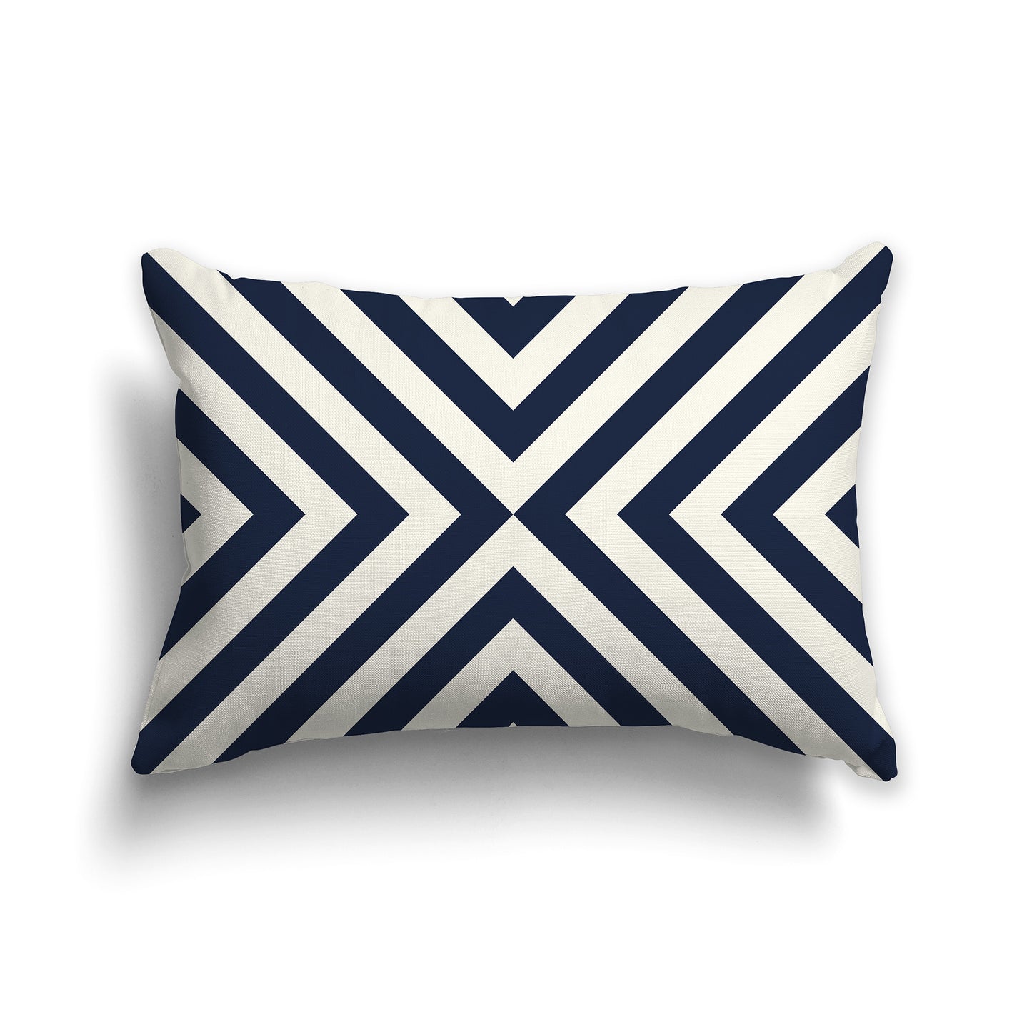Lumbar Throw Pillow with Navy Blue and Cream Radiating Diagonal Bars