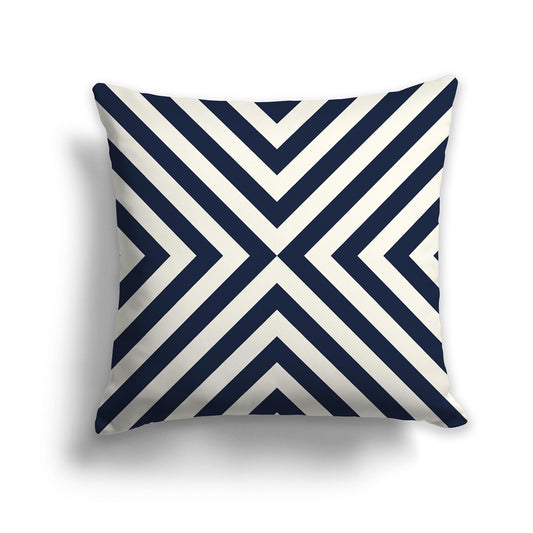Square Throw Pillow with Navy Blue and Cream Radiating Diagonal Bars