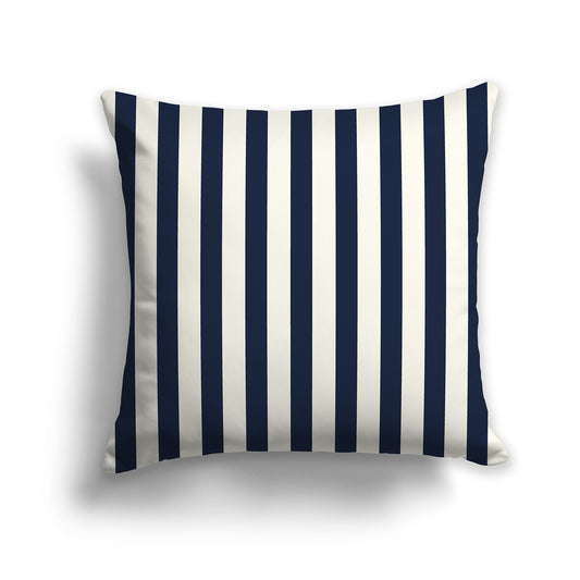 26 inch Throw Pillow with Thick Navy Blue and Cream Vertical Bars