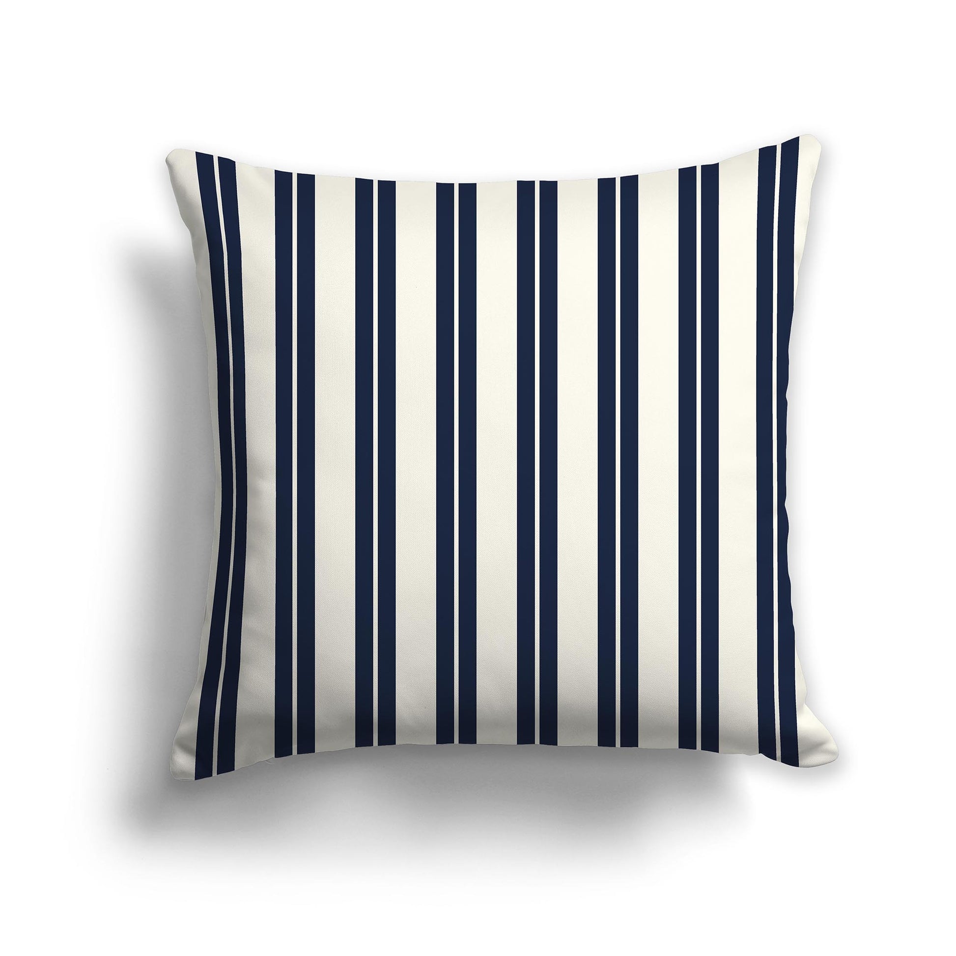 Square Throw Pillow with Navy Blue and Cream Multistripe Pattern