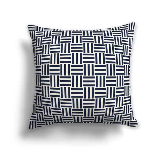 26 inch Throw Pillow with Navy Blue and Cream Basket Weave Pattern
