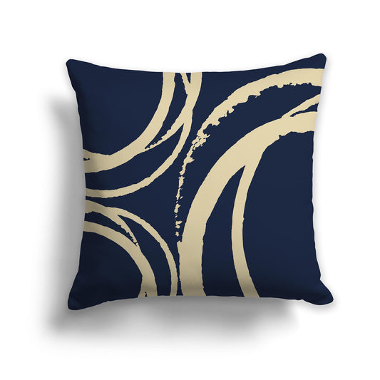 Square Throw Pillow with Navy Blue and Desert Sand Abstract Circles
