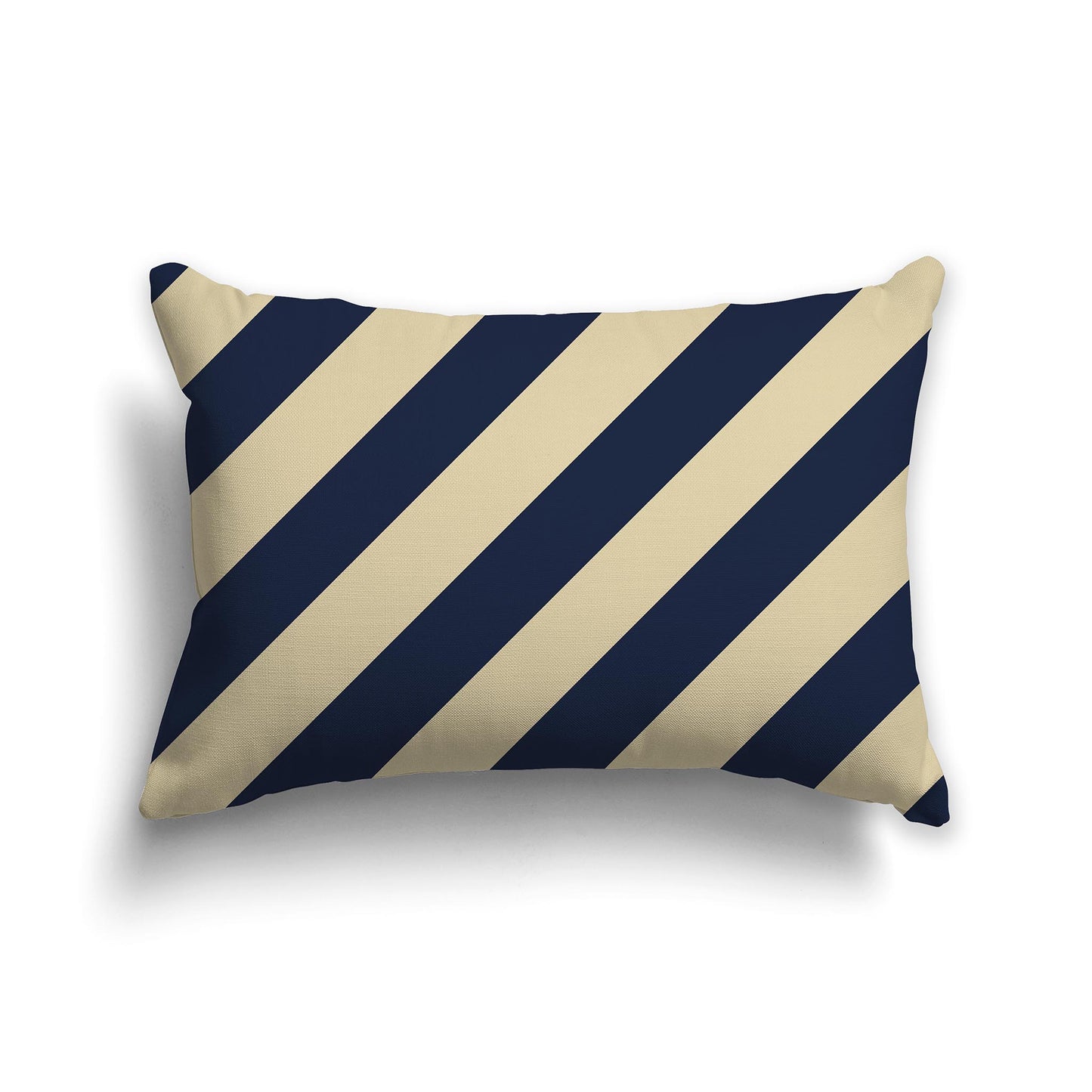 Lumbar Throw Pillow with Navy Blue and Desert Sand Diagonal Bars