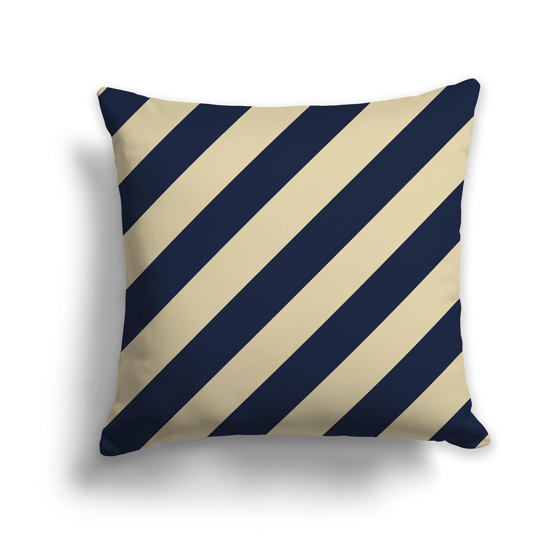 Square Throw Pillow with Navy Blue and Desert Sand Diagonal Bars