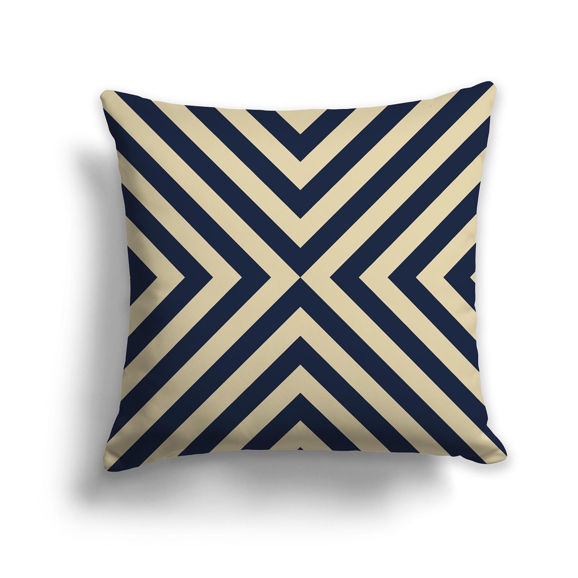 Square Throw Pillow with Navy Blue and Desert Sand Radiating Diagonal Bars