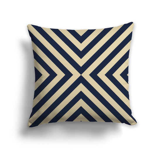 Square Throw Pillow with Navy Blue and Desert Sand Radiating Diagonal Bars