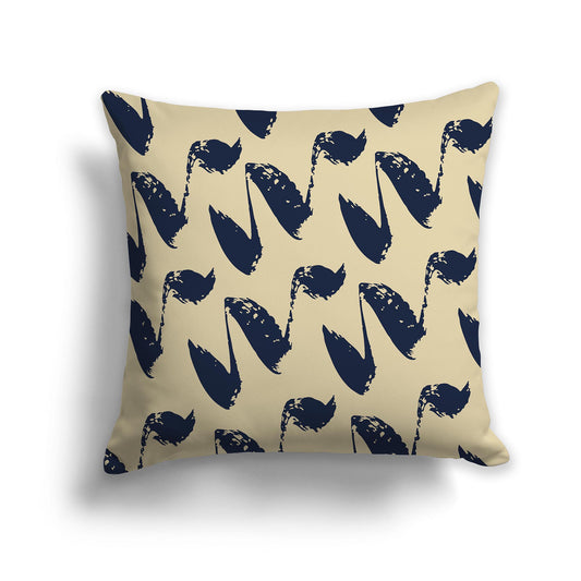 Square Throw Pillow with Navy Blue and Desert Sand Squiggle Pattern
