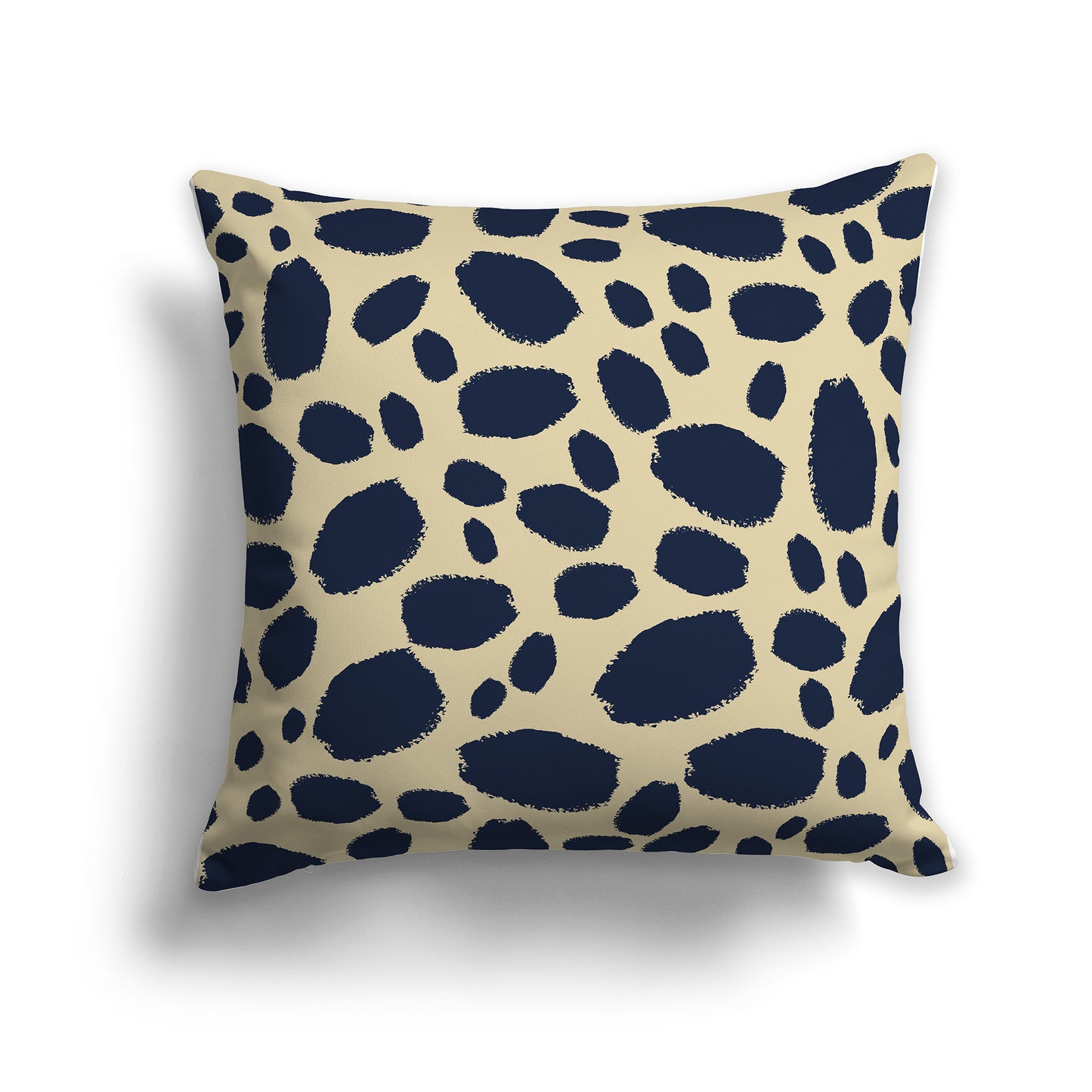 14 inch Throw Pillow with Navy Blue and Desert Sand Paint Dab Pattern