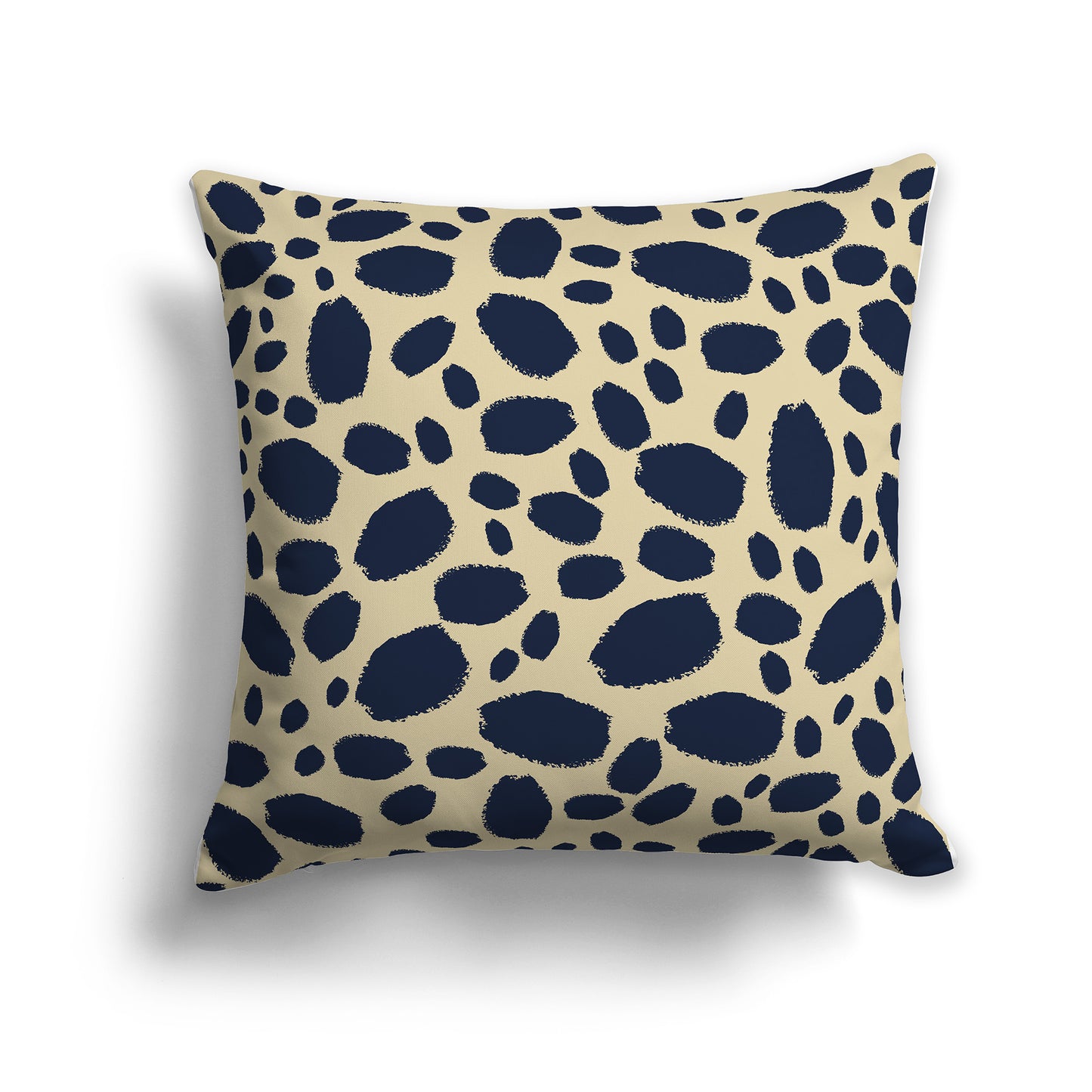 18 inch Throw Pillow with Navy Blue and Desert Sand Paint Dab Pattern