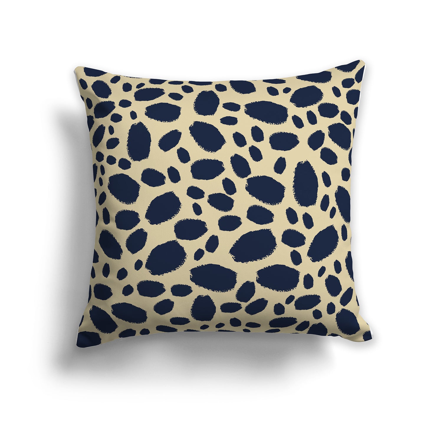 20 inch Throw Pillow with Navy Blue and Desert Sand Paint Dab Pattern