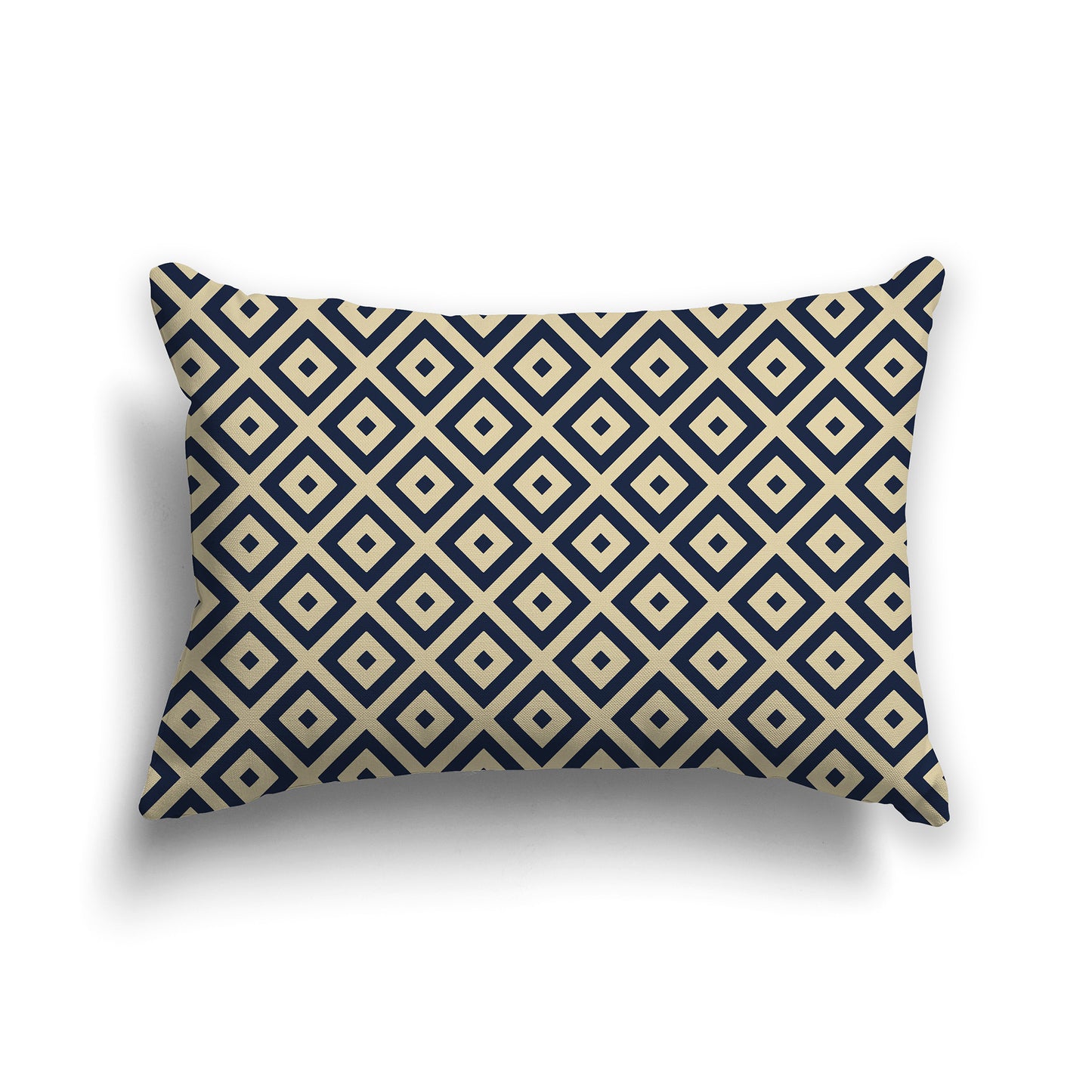 20x14 inch Lumbar Throw Pillow with Navy Blue and Desert Sand Square Repeat Pattern