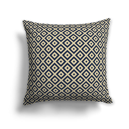 26 inch Throw Pillow with Navy Blue and Desert Sand Square Repeat Pattern