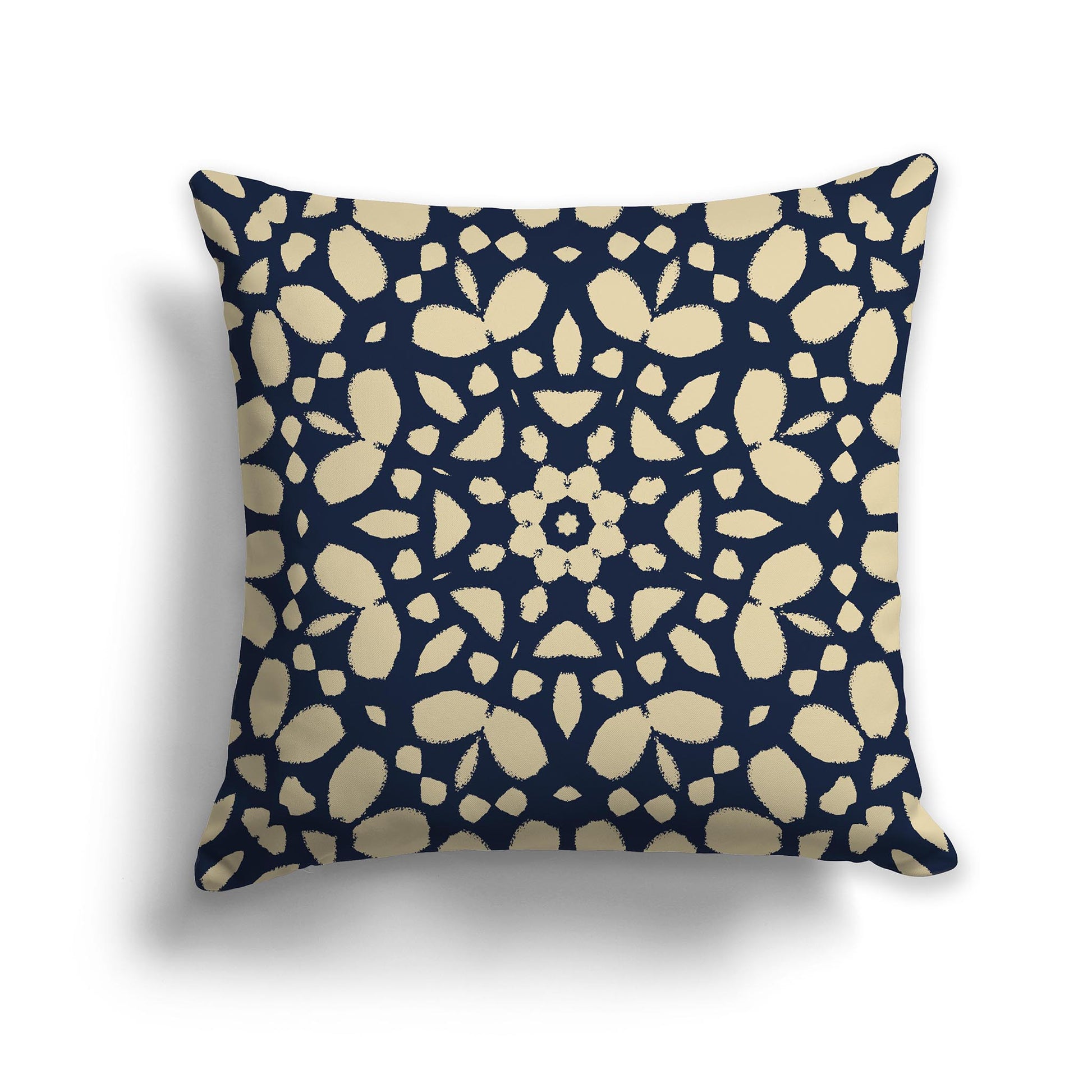 Square Throw Pillow with Large Navy Blue and Desert Sand Circular Graphic