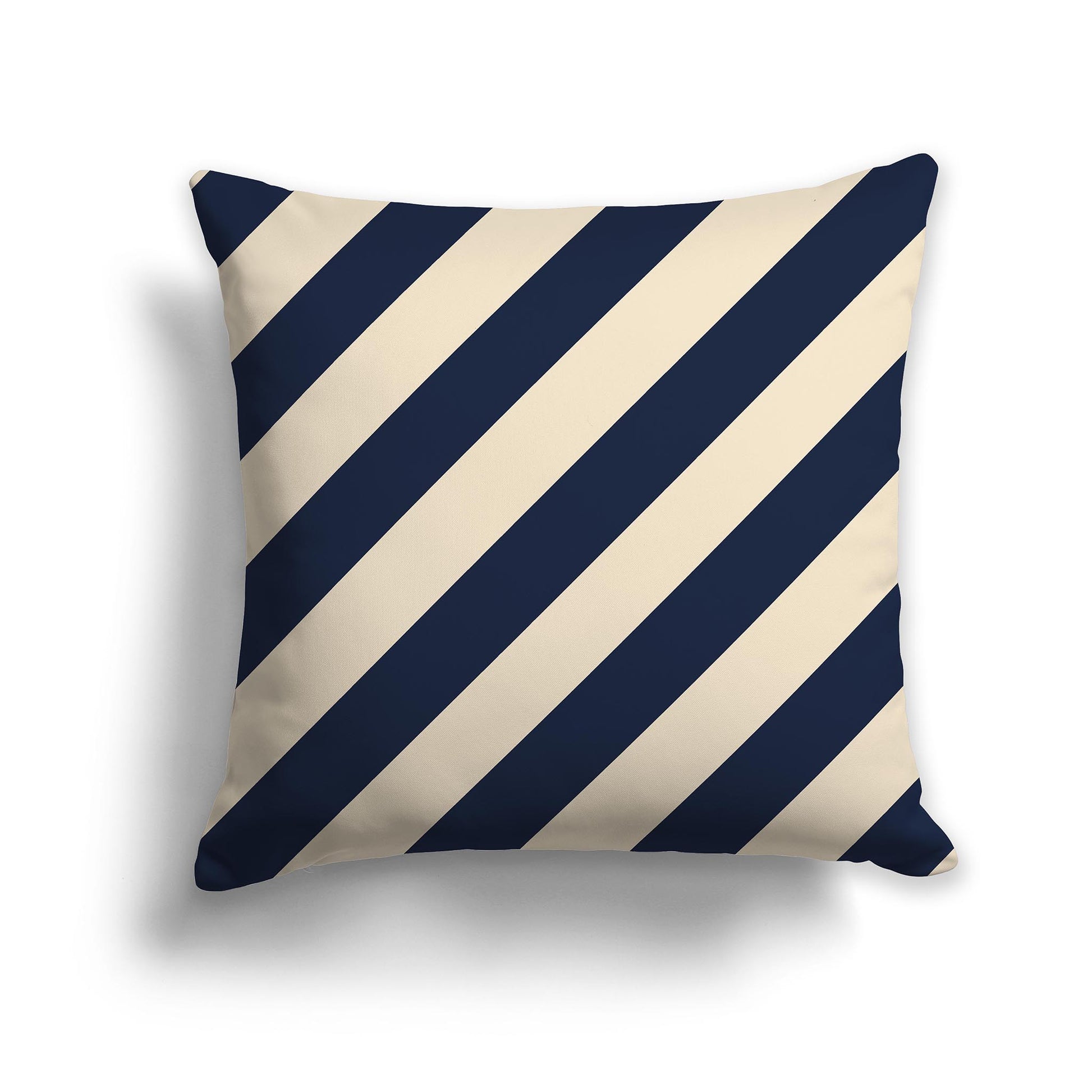 Square Throw Pillow with Navy Blue and Beige Diagonal Bars