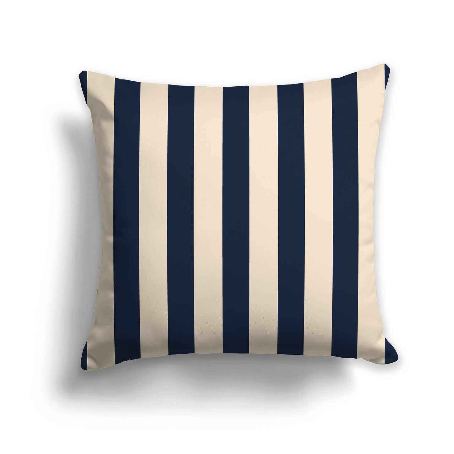16 inch Throw Pillow with Thick Navy Blue and Beige Vertical Bars