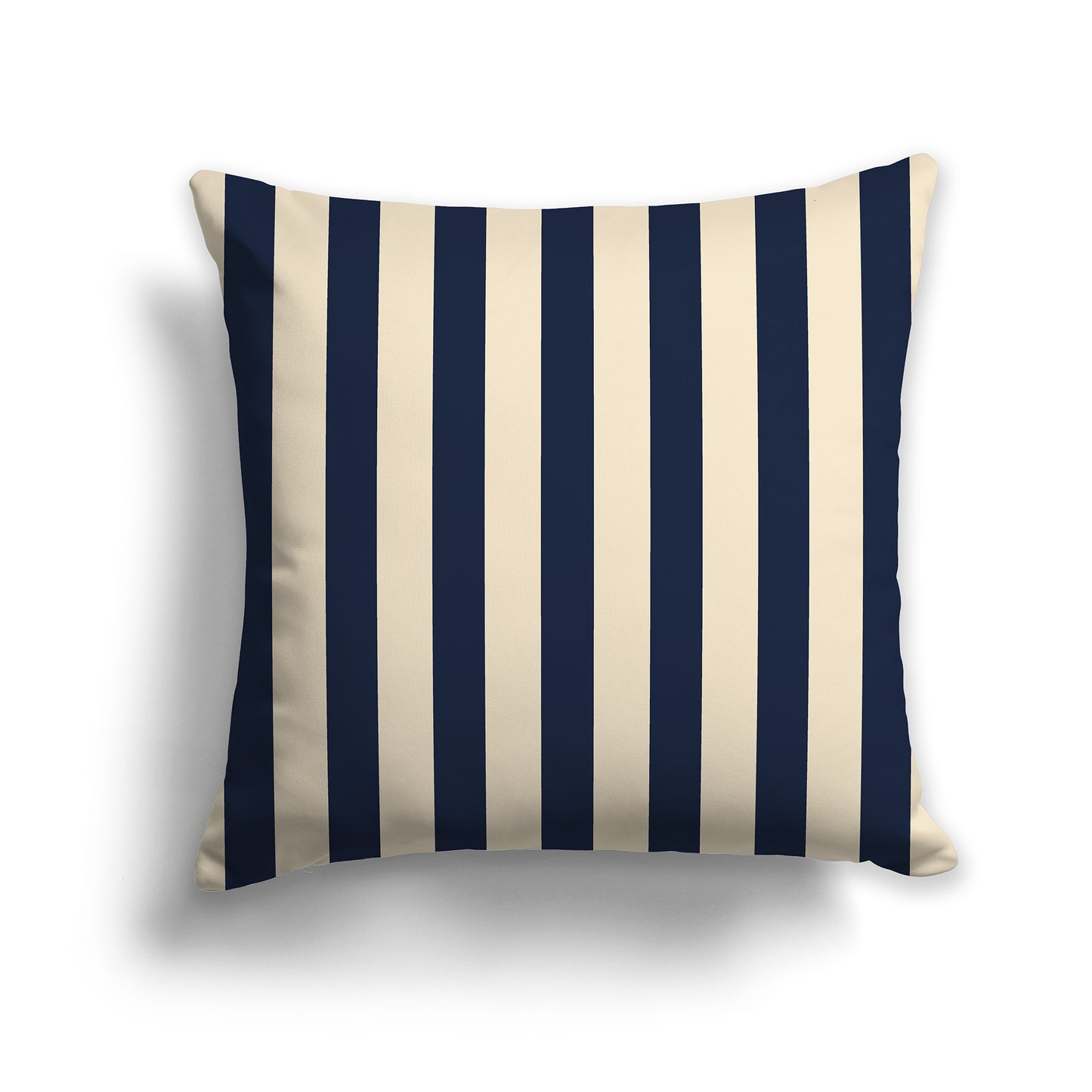 20 inch Throw Pillow with Thick Navy Blue and Beige Vertical Bars