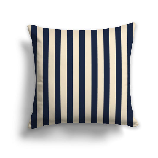 26 inch Throw Pillow with Thick Navy Blue and Beige Vertical Bars