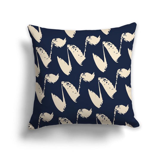 Square Throw Pillow with Navy Blue and Beige Squiggle Pattern