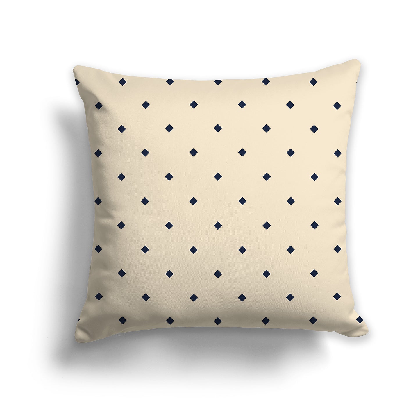 18 inch Beige Throw Pillow with Large Navy Blue Diamond Pattern