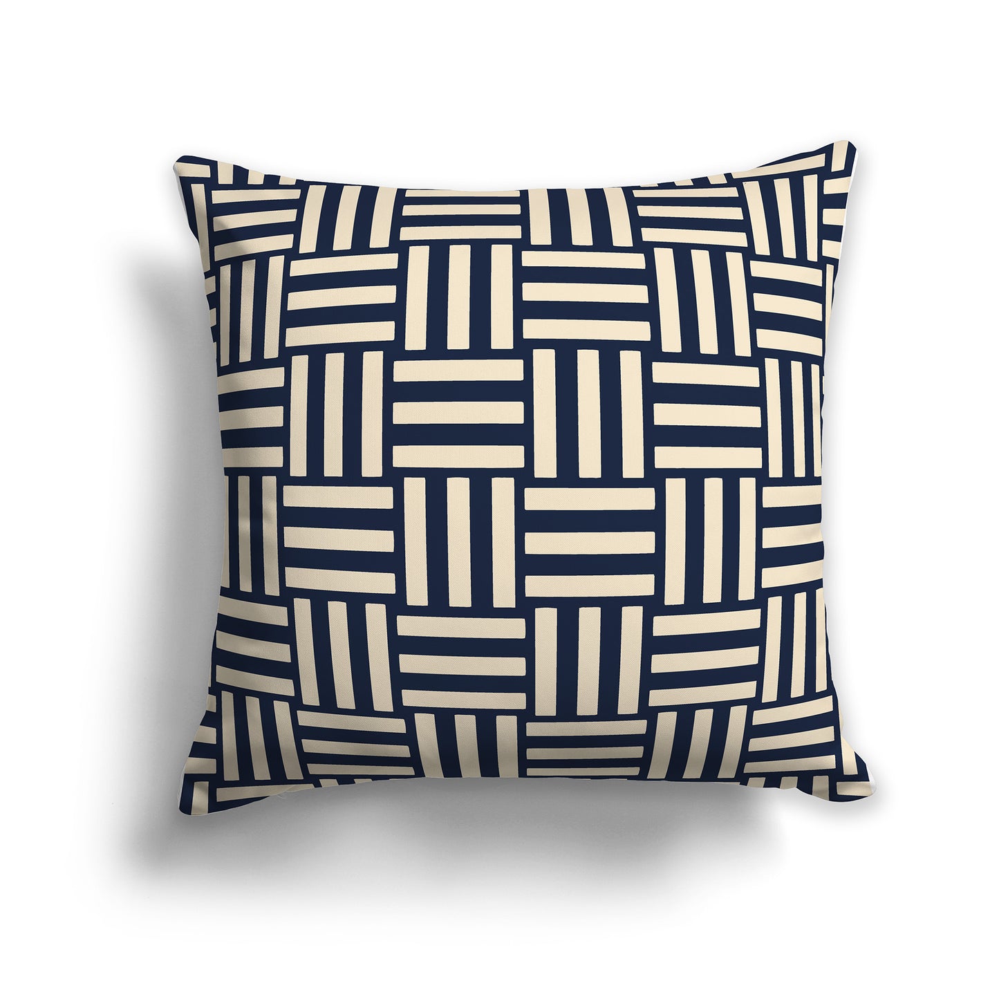 14 inch Throw Pillow with Navy Blue and Beige Basket Weave Pattern