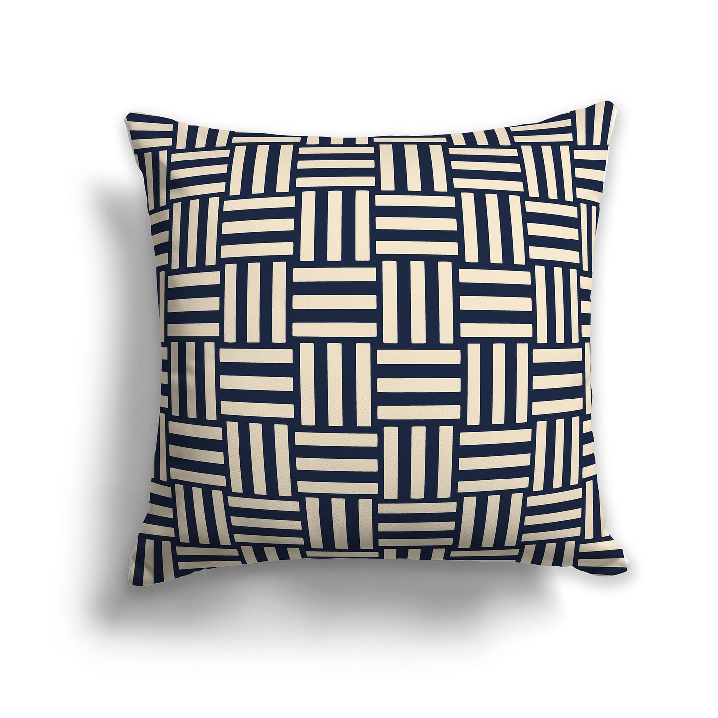 16 inch Throw Pillow with Navy Blue and Beige Basket Weave Pattern