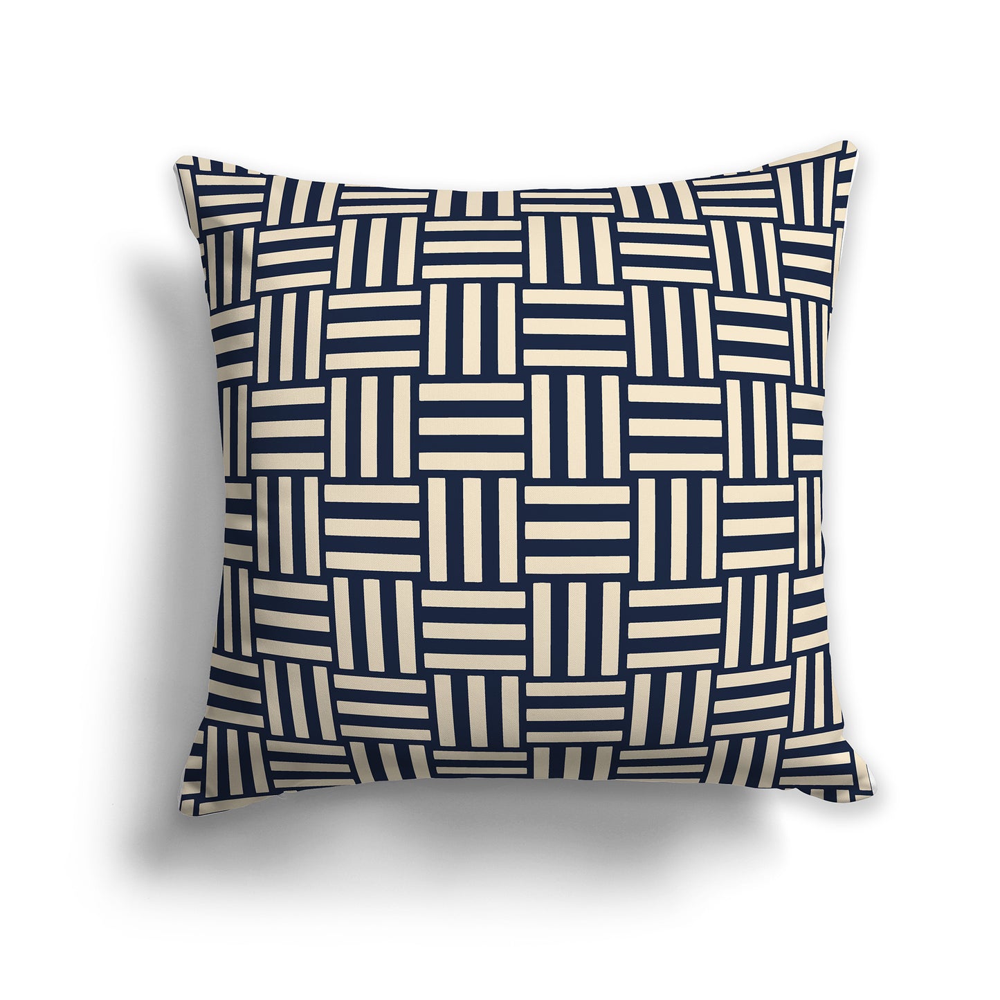 18 inch Throw Pillow with Navy Blue and Beige Basket Weave Pattern
