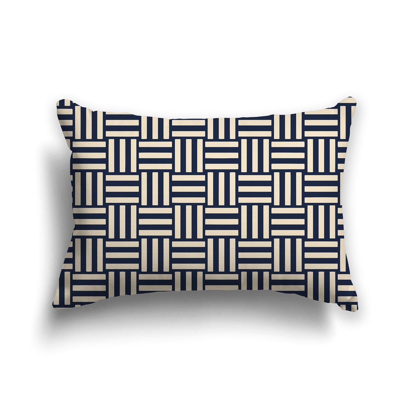 20x14 inch Lumbar Throw Pillow with Navy Blue and Beige Basket Weave Pattern