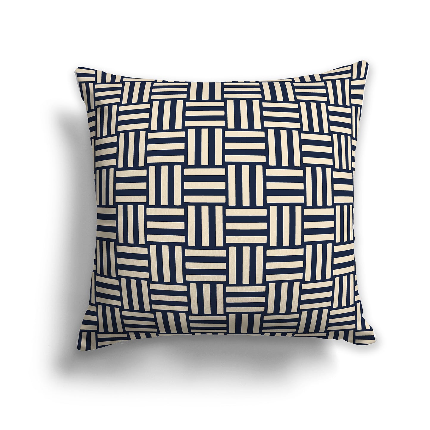 20 inch Throw Pillow with Navy Blue and Beige Basket Weave Pattern
